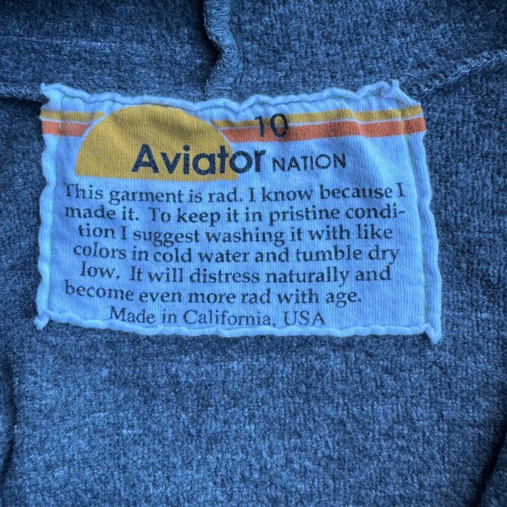 AVIATOR NATION 5 Stripe Hoodie Kids 10 Gray Blue Stripes Full Zip Made In USA - Picture 6 of 7